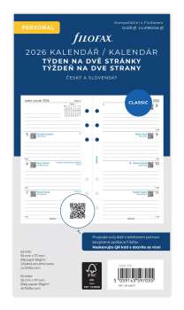 Náhradní náplň diáře Filofax - A6, týden na 2 strany, rok 2026