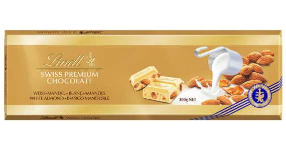DÁREK: Prémiová bílá čokoláda Lindt s kousky karamelizovaných mandlí 300g