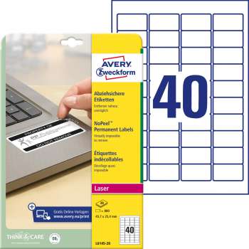 Etikety s ochranou proti manipulaci Avery Zweckform - bílé, viditelná manipulace, 45,7x25,4 mm,800ks