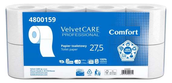 Toaletní papír Velvet Professional - 2 vrstvý, 27,5 m, 8 rolí