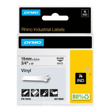 Páska Dymo Rhino - bílá, šířka 19 mm, návin 5,5 m, černé písmo (vinylová)