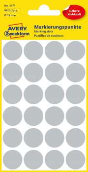 Kulaté etikety Avery Zweckform - šedé, průměr 18 mm, 96 ks