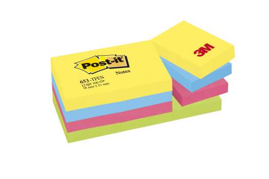 Samolepící bloček Post-it - 38 x 51 mm, energické barvy, 12 x 100 lístků