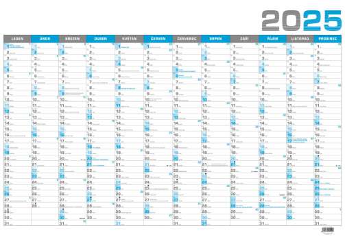 Nástěnný roční modrý kalendář 2025