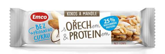 Tyčinka Emco - ořech & protein, kokos a mandle, 35 g