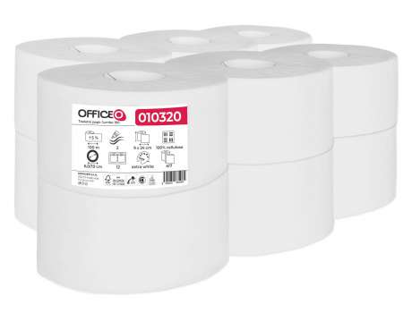 Toaletní papír jumbo Officeo - 2vrstvý, 190 mm, bílý, 12 rolí