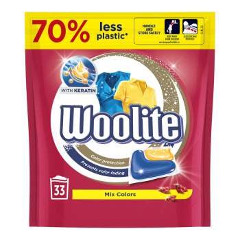 Kapsle na praní Woolite - na barevné prádlo s keratinem, 33 dávek