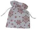 Dárkový látkový sáček, bílý s červenými vločkami, 25 x 20 cm