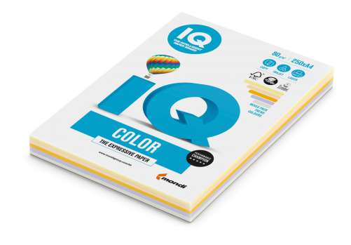 Barevný papír IQ Color A4 - mix 5 trendových barev, 80 g/m2, 250 listů