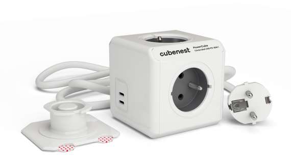 Prodlužovací přívod Cubenest PowerCube Extended - 4 zásuvky, USB A+C PD 20W, šedá