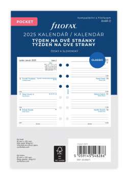 Náhradní náplň diáře Filofax - A7, týden na 2 strany, rok 2026