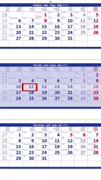 Tříměsíční skládaný kalendář 2024 - modrý