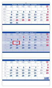 Tříměsíční skládaný kalendář 2025 - modrý