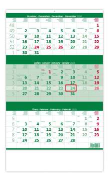 Tříměsíční kalendář 2025 - zelený