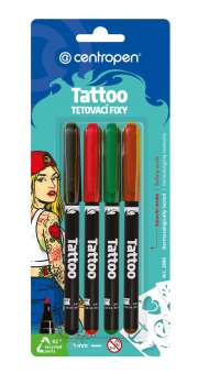 Tetovací fixy Centropen Tattoo - na kůži, 4 ks
