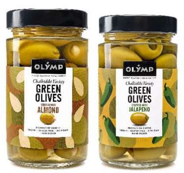 Duo zelených oliv Olymp -  plněné mandlí nebo jalapeno papričkami