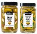 Duo zelených oliv Olymp -  plněné mandlí nebo jalapeno papričkami