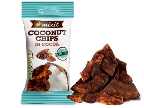 Kokosové chipsy Mixit - do kapsy, kakao, 45 g