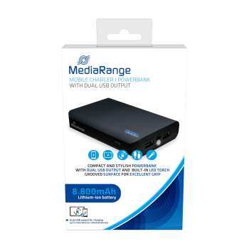 Powerbanka MediaRange - 8800 mAh, 2x USB-A, s led světlem, černá