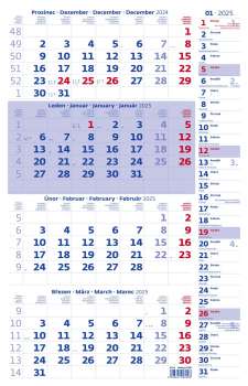Čtyřměsíční kalendář 2025 - poznámkový, modrý