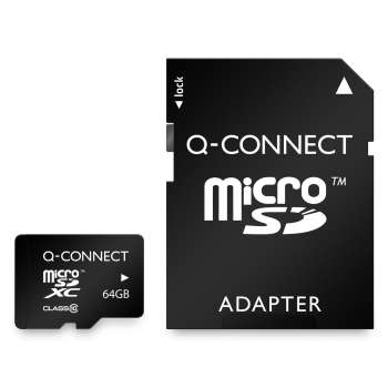 Paměťová karta Micro SDXC Q-Connect - 64 GB, SD adaptér, černá