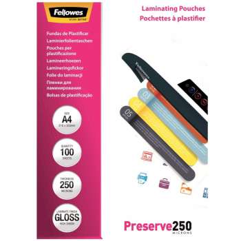 Laminovací fólie Fellowes - A4, 2 x 250 mic, lesklé, 100 ks