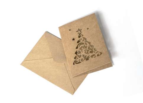 Sada přání s obálkou Kraft - 5x obálka 7 x 10 cm, 5x přání, vánoční stromek, 5 ks