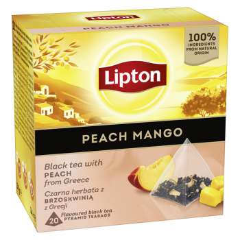 Černý čaj Lipton - pyramidy, příchuť broskve a manga, 20x 1,7 g