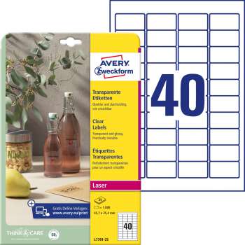 Velmi odolné polyesterové etikety Avery Zweckform - krystalicky čiré, 45,7 x 25,4 mm, 1000 ks