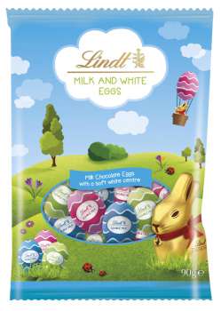 Lindt vajíčka, mléčná čokoláda s mléčnou náplní, 90 g
