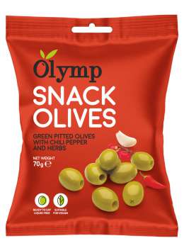 Olivy Olymp - zelené s chilli a bylinkami, 70 g