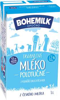 Trvanlivé mléko Bohemilk - 1,5%, polotučné, 1 l