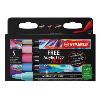 Akrylový popisovač STABILO FREE Acrylic - CANDY, sada 5 barev