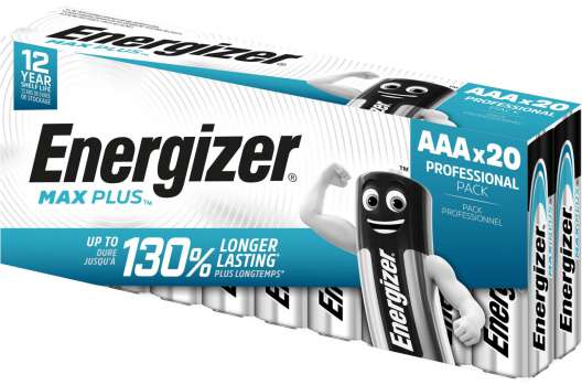 Alkalické baterie Energizer Max Plus Professional - 1,5V, LR03, typ AAA, 20 ks