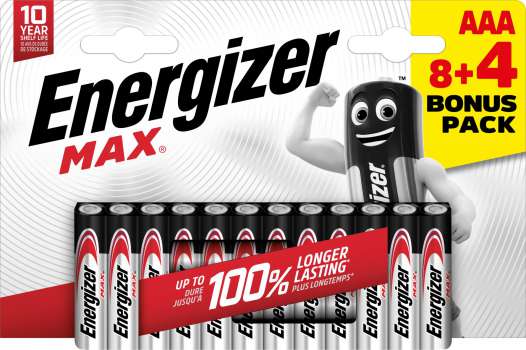 Alkalické baterie Energizer Max - 1,5V, LR03, typ AAA, 8+4 ks