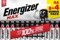Alkalické baterie Energizer Max - 1,5V, LR6, typ AA, 8+4 ks