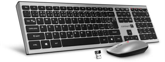 Bezdrátový set klávesnice a myši CONNECT IT Combo ScissorLine SILVER - CZ + SK, stříbrno-černý