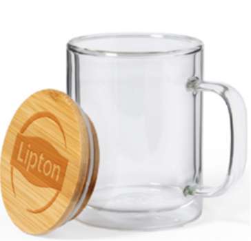 Skleněný hrnek Lipton s bambusovým víčkem, 370 ml, 1 ks