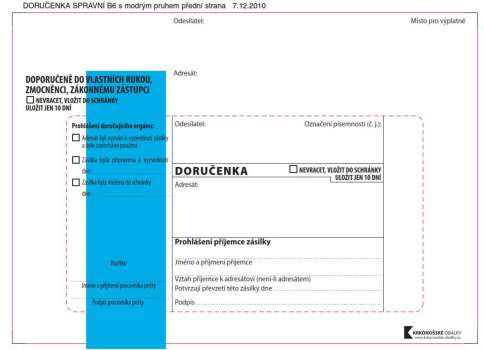 Doručenky B6 - modrý pruh, pro správní řízení, navlhčovací lepidlo, 1 000 ks