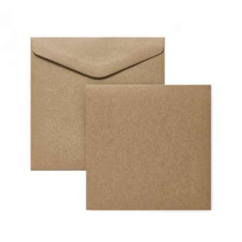 Sada obálek s kartičkami Kraft - 14,5 x 14,5 cm, tmavě béžová, sada 5+5 ks