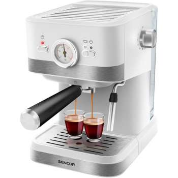 Pákový kávovar Sencor SES 1720WH - 20 bar, zásobník na vodu 1,5 l, stříbrná