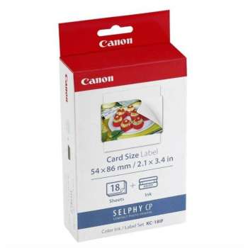 Etikety Canon KC-18IF, 54x86 mm, 18 ks + inkoust pro termosublimační tiskárny Selphy