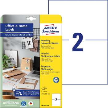 Recyklované etikety Avery Zweckform - bílé, 210 x 148 mm, 200 ks