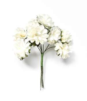 Papírové květiny na drátku - dahlia, bílá, 8 ks