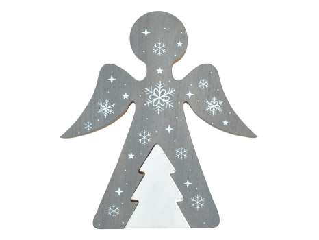 Dřevěný anděl, šedo-bílý, 19 cm