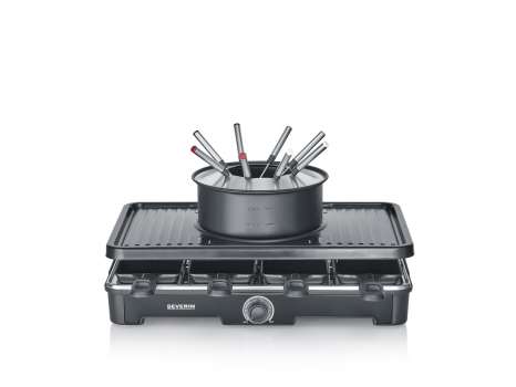 Electrický raclette gril s fondue Severin RG 2347 - příkon 1400 W, až pro 8 osob, černý