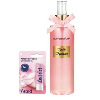 Tělový třpytivý sprej Woman Secret a balzám na rty