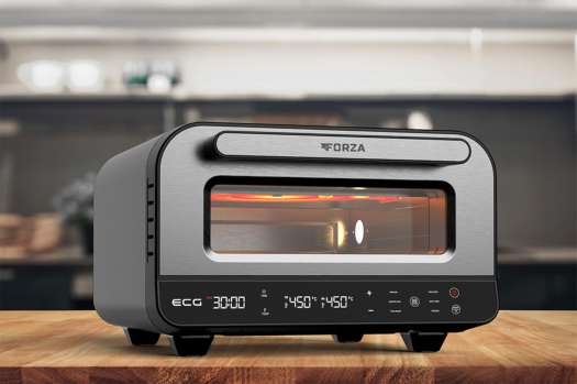 Pec s pečícím kámenem ECG Forza 4500 Pizza - nastavení teploty a času, kámen 32 cm, černá/stříbrná