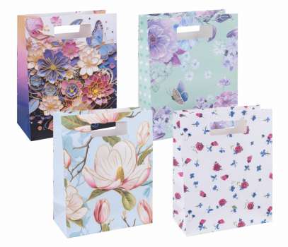 Dárková taška - s průhmatem, 26 x 32,5 x 10 cm, květinový motiv, 1 ks