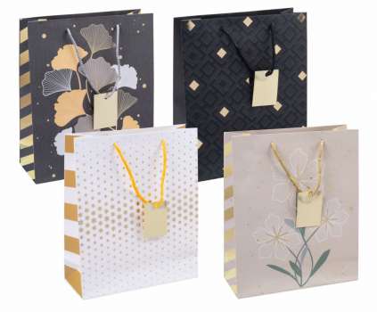 Dárková taška - 25 x 30 x 10 cm, mix vzorů se zlatou, 1 ks
